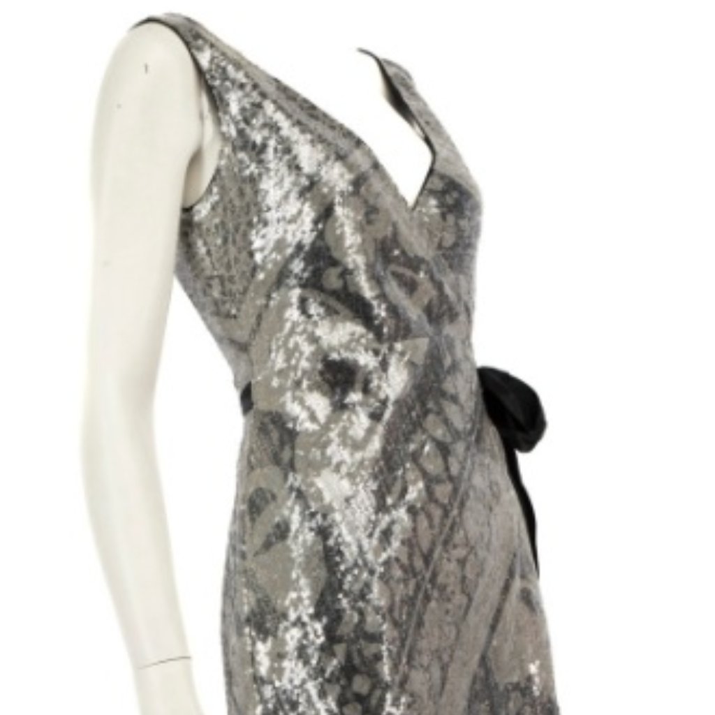 Nwot Diane Von Furstenberg Silver Sequin Wrap Dress Size 6 Prom